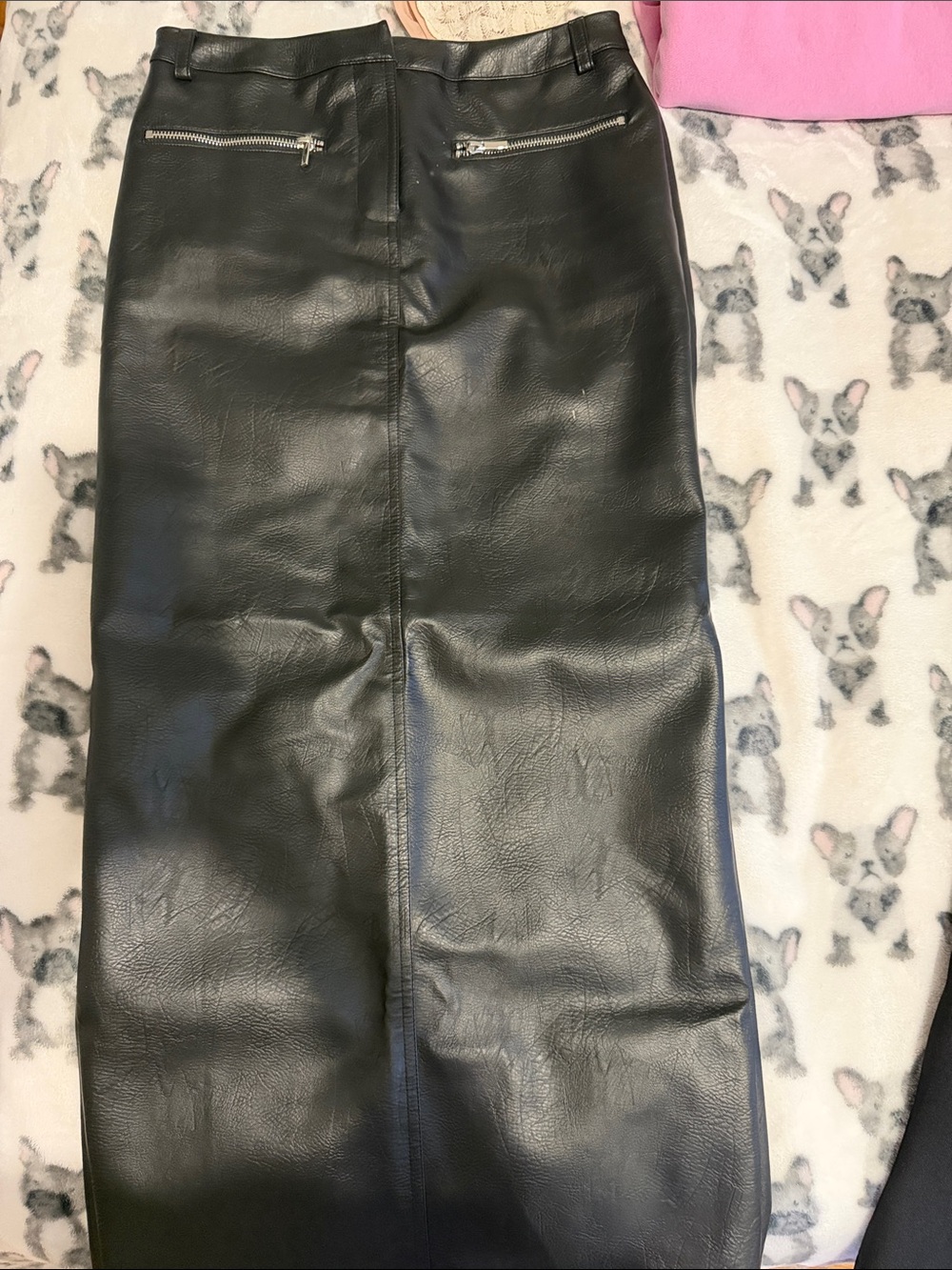 House of CB Black Faux Leather Pencil Skirt with Zip Pockets